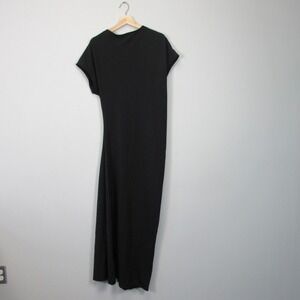 Zara Womens Maxi Dress L Black Short Sleeve Slit Asymetric Minimalist Party 394